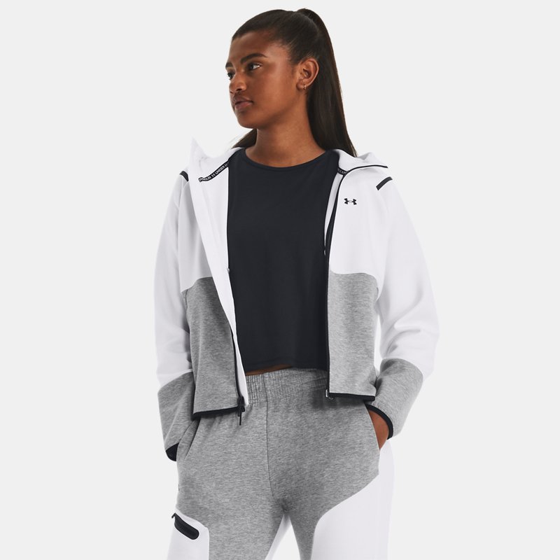 Women's Under Armour Unstoppable Fleece Full-Zip Mod Gray / White / White L